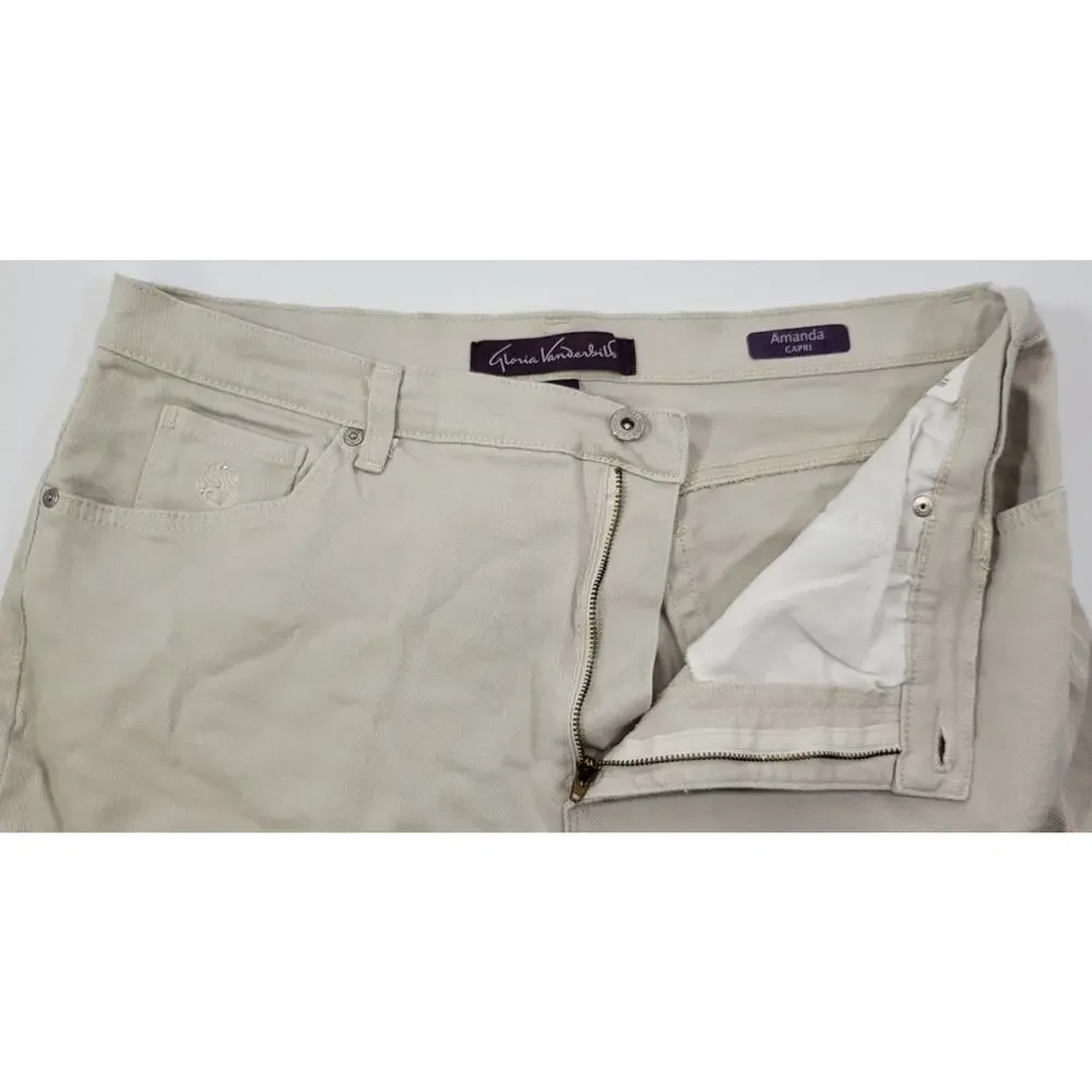 L0) Gloria Vanderbilt Amanda Capri Off-White Studded Denim Pants 18 Missy